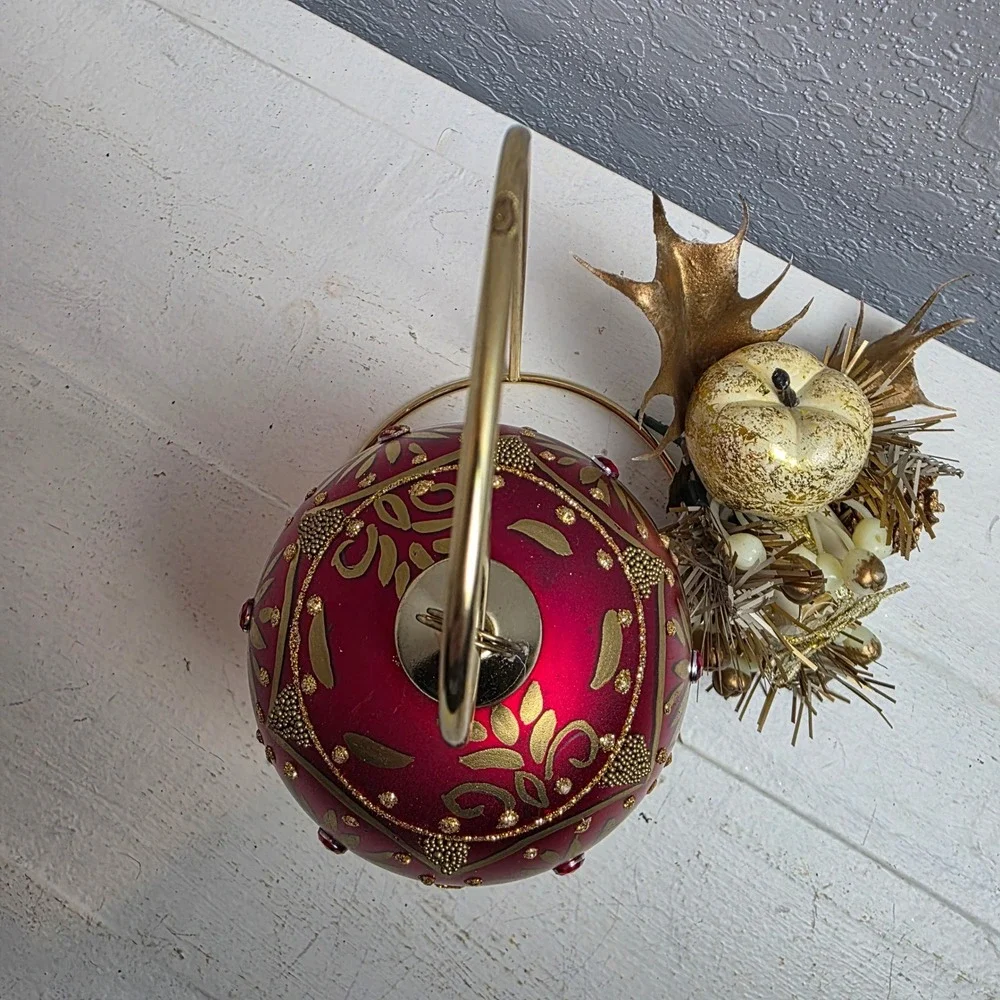 CLEARANCE 💲6️⃣ Red‎ Gold Beaded Christmas Ornament Holiday Decor Ball Glitter